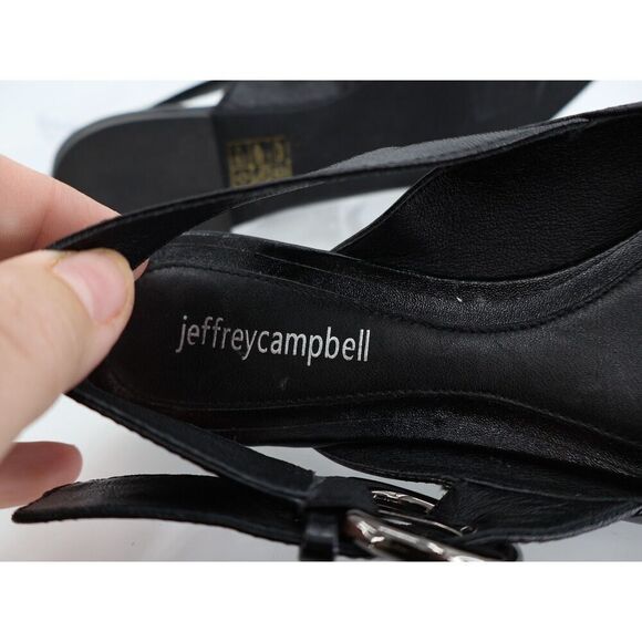 Jeffrey Campbell Scone Slingback Pointed Toe Flat Black Leather Size 7 Buckle - Picture 10 of 12